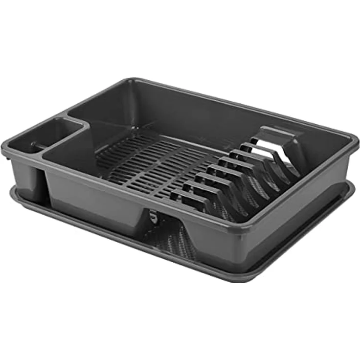 Engelland Abtropfgestell, Abtropfgitter, Farbe: Anthrazit, Geschirrständer, Küche, Abtropfschale, Geschirrkorb, Abtropfkorb, aus Kunststoff, für bis zu 9 Teller, L 38,5 x B 28,5 x H 8,5 cm - Preisvergleich – Bild 1