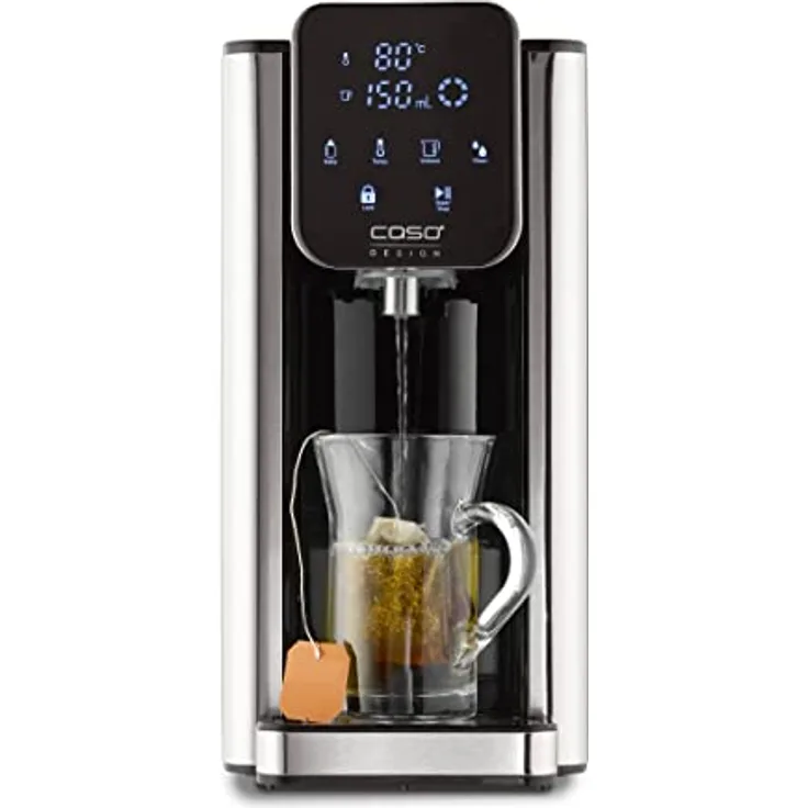 Caso HOT 7, Wasserkocher mit 2600 Watt Leistung, Schwarz-Silber, energieeffizient mit 8 Mengenabgaben