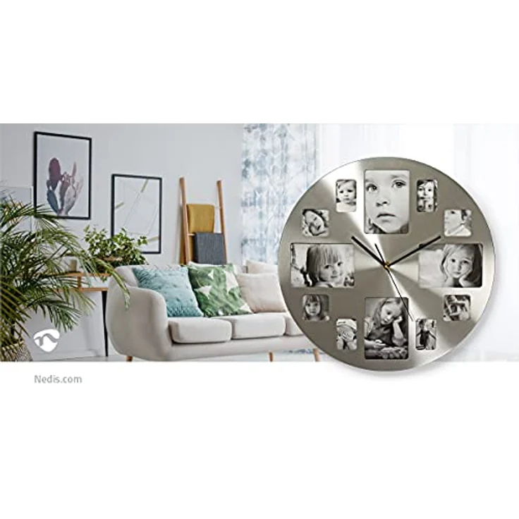 NEDIS CLWA003PH40 Kreisförmige Wanduhr, Durchmesser von 40 cm, Photo Frame, Silber – Bild 5