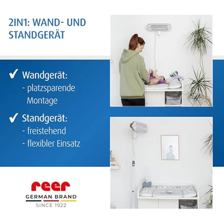 Reer Wickeltisch-Wärmeheizstrahler HeatCare+ mit Infrarot-Carbon-Heizelement, höhenverstellbar, für Standfuß, Weiß – Bild 4