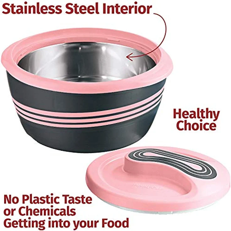 Pinnacle Servierschüssel für Salat - Suppenteller - Thermo-Schüssel mit Deckel - tolle Schüssel für Urlaub, Abendessen und Party 3er Set 3,6 ql, Rosa – Bild 6