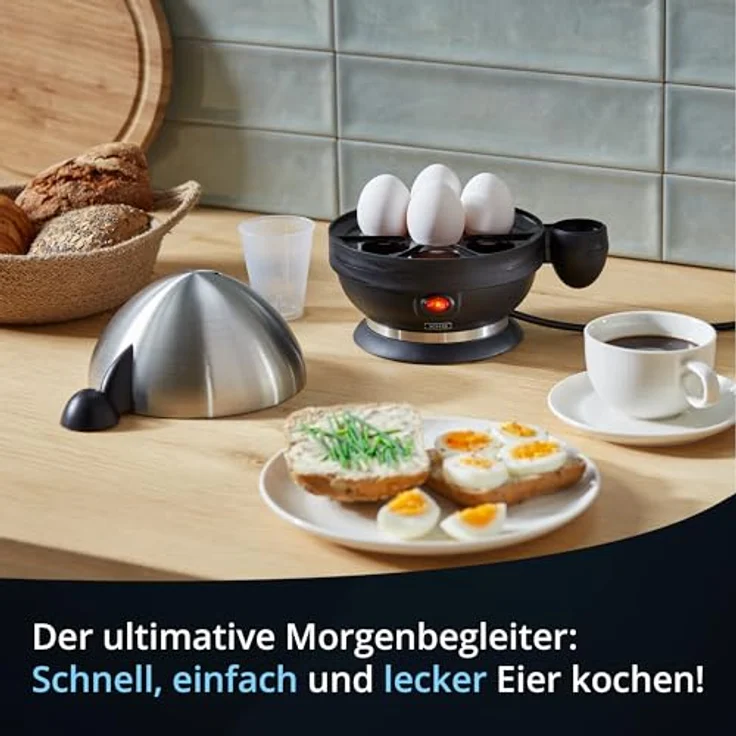 KHG Eierkocher Edelstahl, für bis zu 7 Eier, inkl. Messbecher mit Nadel, 380 W, Edelstahlheizplatte – Bild 2