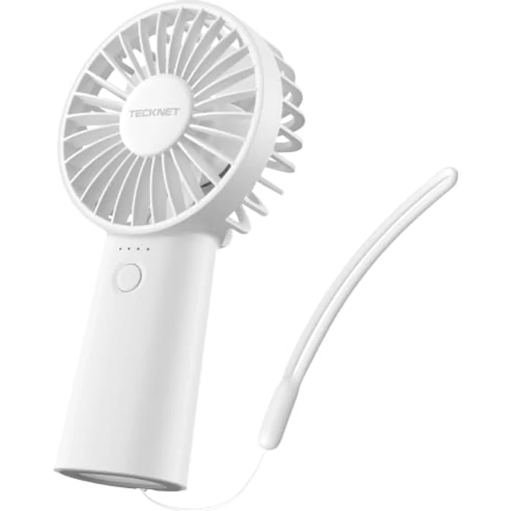 TECKNET Handventilator Tragbar, Mini 5000mAh Akku mit 5 Geschwindigkeiten und LED-Akkuanzeige, Weiß – Bild 1