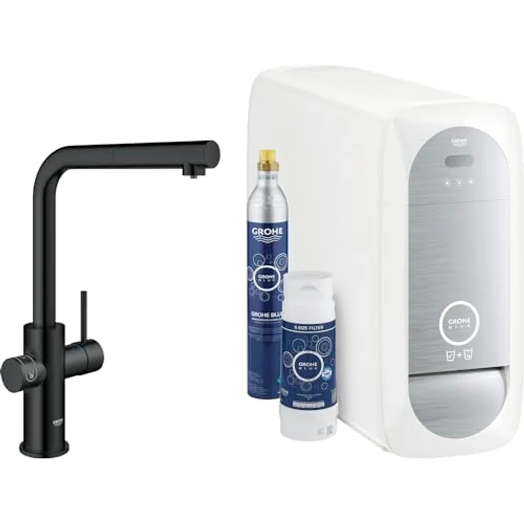 Grohe Blue Home, Wasserfilter, Standard, Schwarz, Hebelgriffe, herausziehbare Spülbrause, Typ L, Keramik, versandkostenfrei – Bild 1