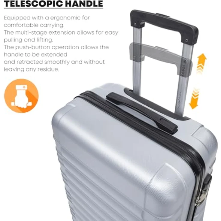 YONSLY Premium Reisekoffer M, TSA-Schloss, YKK-Reißverschluss, Hartschalen-Trolley Handgepäck, 4 Rollen, Silber – Bild 5