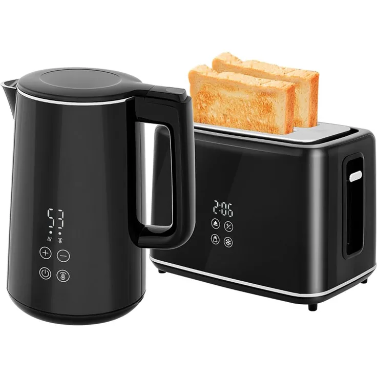 Autolock Wasserkocher Toaster Set, 1,5L Wasserkocher und 2-Scheiben-Toaster, 2200W, schwarz, mit 7 Temperaturstufen und automatischer Abschaltfunktion