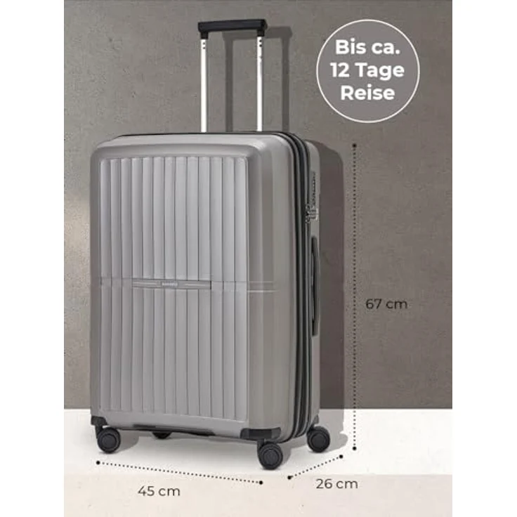 Pactastic Ultraleicht Hartschalen Check-in Koffer | Mittelgroßer Trolley 45 x 26 x 67 cm | von 71 auf 80 Liter erweiterbar nur 3,5 kg, Polypropylen | 4 Doppelrollen & TSA (Collection 01+) – Bild 4