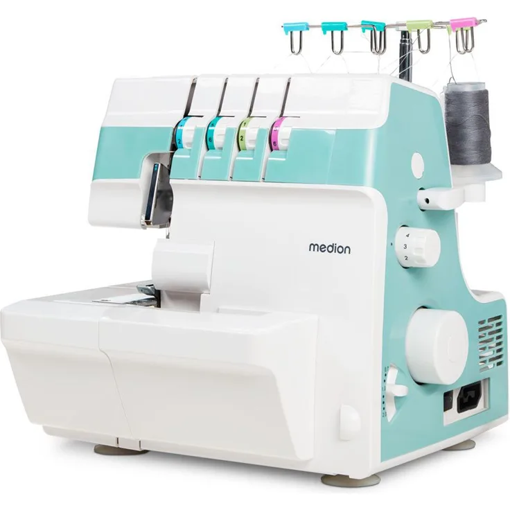 Medion® Overlock-Nähmaschine MD 19169, Teleskopfadenführung, 4 Fäden gleichzeitig, Nähen mit 2 Nadeln, Einstellbare Fadenspannung