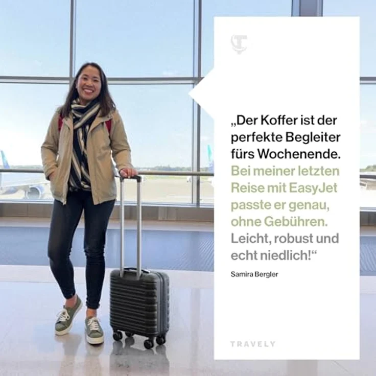 Travely Premium Handgepäck Koffer 45x36x20cm, 32L leicht mit sanften Rollen, passend für Ryanair und Lufthansa, Nachtschwarz – Bild 3