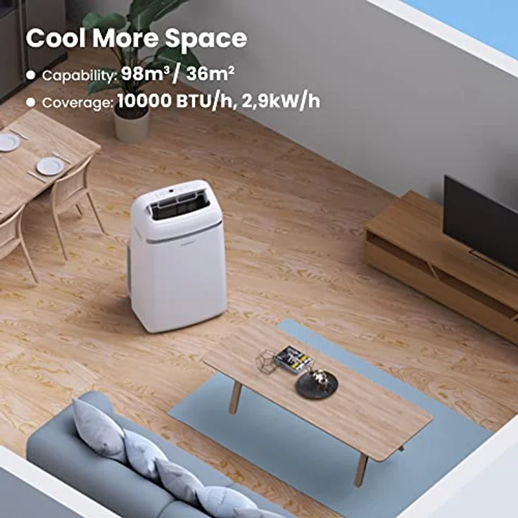 Comfee Mobiles Klimagerät Pro, 3-in-1 Klimaanlage mit Abluftschlauch, 10.000 BTU, umweltfreundliches Kältemittel R290, EEK A+, für Räume bis 80 m³ – Bild 5