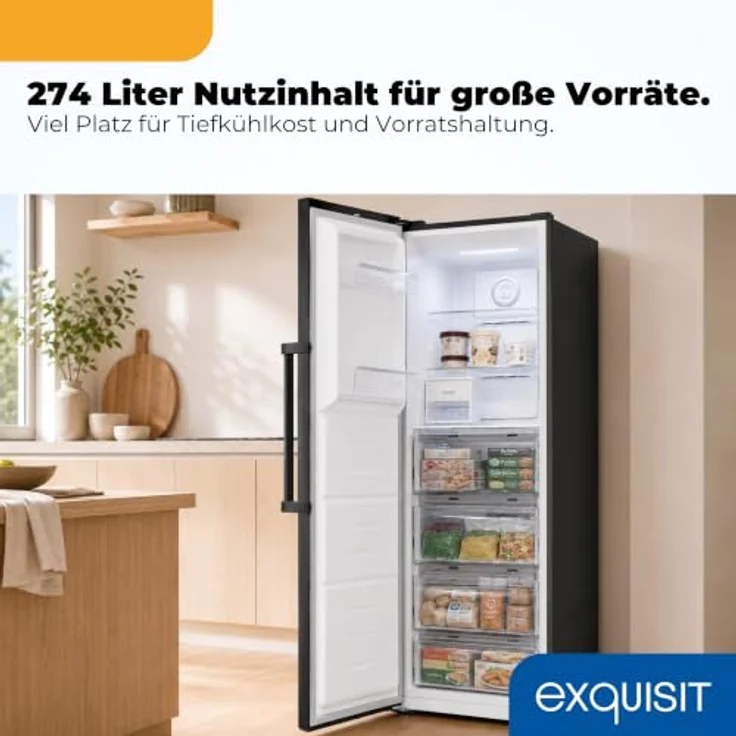 Exquisit GS5295-NF-H-040C, Gefrierschrank mit 274 l, No Frost, elektronisch, Energieklasse C, 39 dB, Inoxlook-az – Bild 5