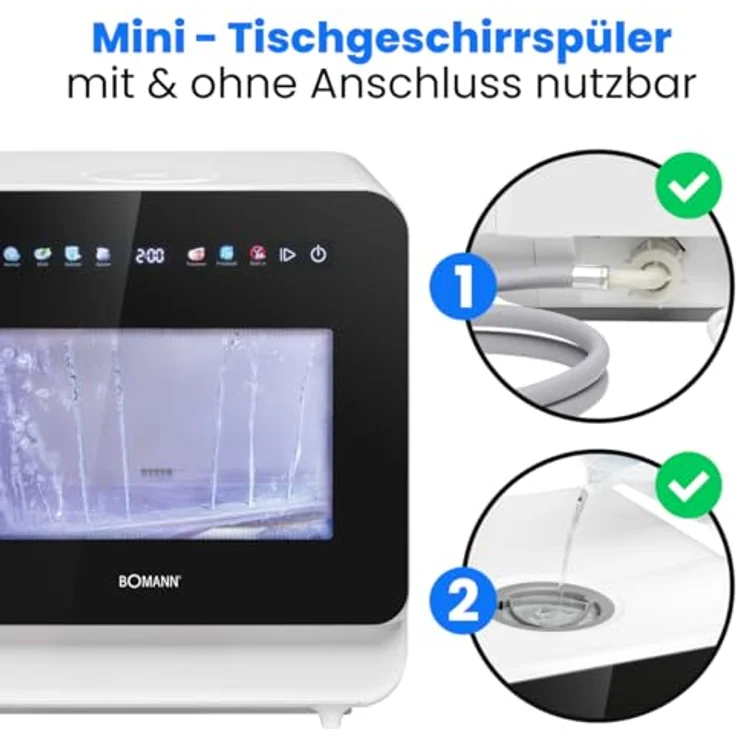 Bomann® TSG 5702, Tischgeschirrspüler mit Tank, 6 Programme, integrierter Wassertank, silbergrauer Geschirrkorb – Bild 2