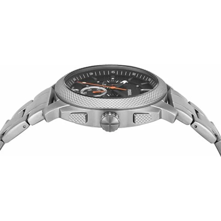 Fossil Machine Uhr für Herren, Chronograph mit 44 mm Edelstahlgehäuse, schwarzem Zifferblatt und silbernem Edelstahlarmband, wasserdicht bis 50 m – Bild 4