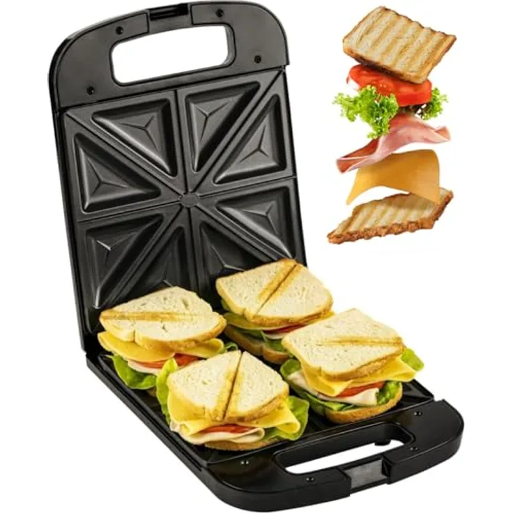 Adler AD 3055 XXL-Sandwich-Maker, 2000 Watt, 24 x 22 cm Grillfläche, für 4 Toast-Scheiben, antihaftbeschichtet, Kunststoff, schwarz - Preisvergleich