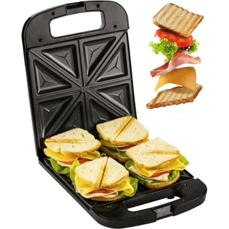Adler AD 3055 XXL-Sandwich-Maker, 2000 Watt, 24 x 22 cm Grillfläche, für 4 Toast-Scheiben, antihaftbeschichtet, Kunststoff, schwarz – Bild 1