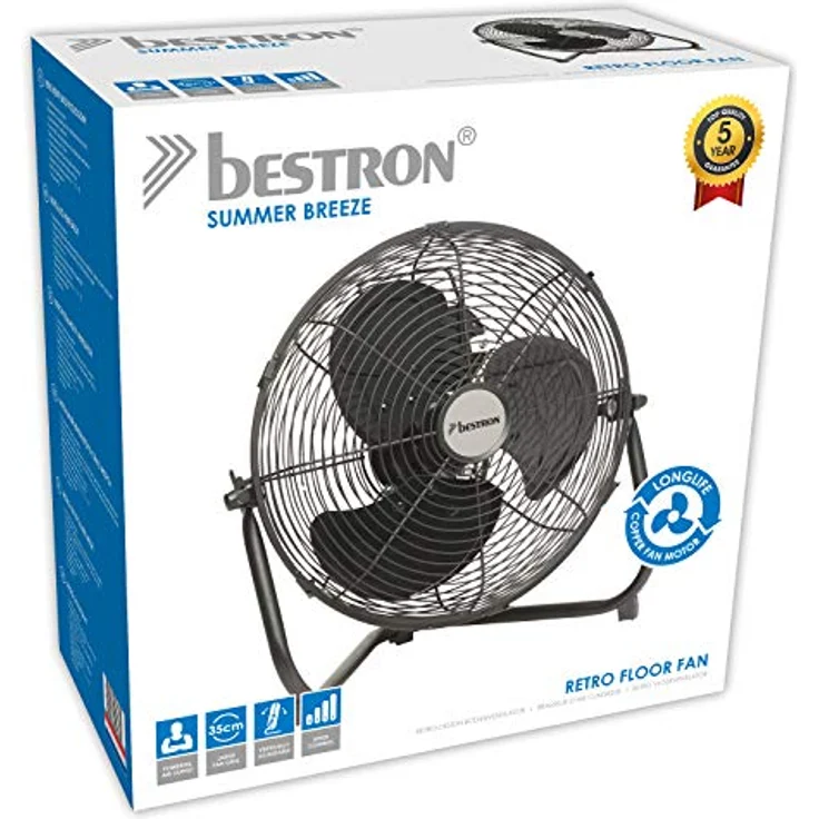 Bestron Bodenventilator im Retro-Stil, Vertikal verstellbar, Höhe: 39 cm, Ø 35 cm, 55 W, Schwarz – Bild 4