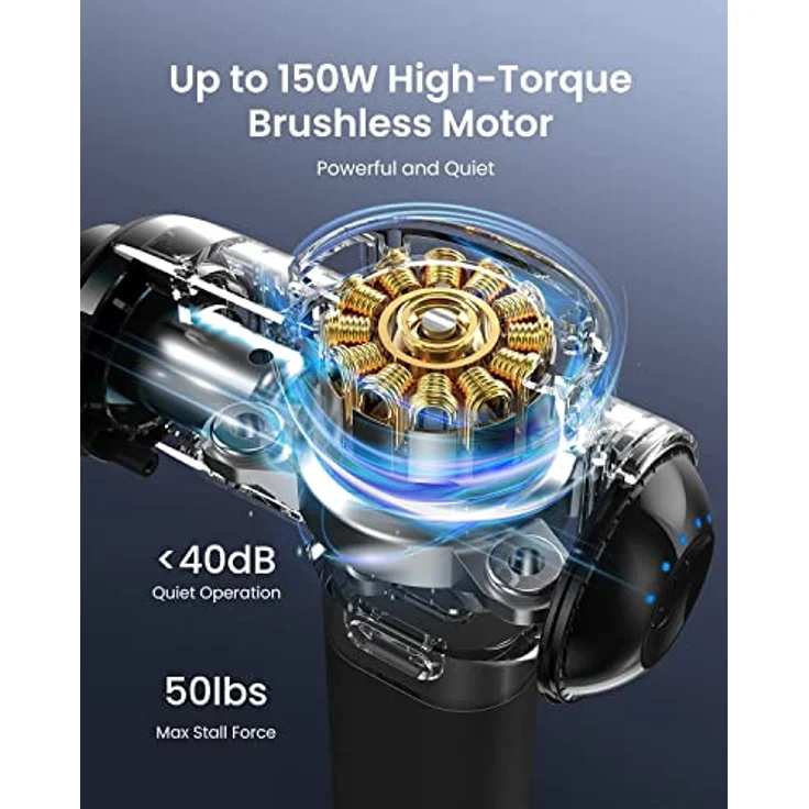 Massagepistole Massage Gun, RENPHO Massagepistole bis zu 3200U/min Massage Gun Massagegerät mit 2500mAh Akku und USB C Ladeanschluss zur Muskel Massage Entspannen, Blau – Bild 2