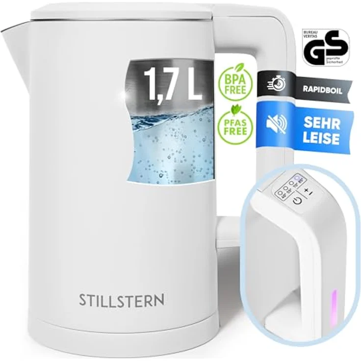 Stillstern Wasserkocher mit Temperatureinstellung [1,7L | 40-55-70-85-100°C], 12 Std. Warmhalten, Präzisionsausguss aus Edelstahl, Anti-Fingerprint, Schnelles Aufheizen [2200W], Leise, Stabiler Halt – Bild 1