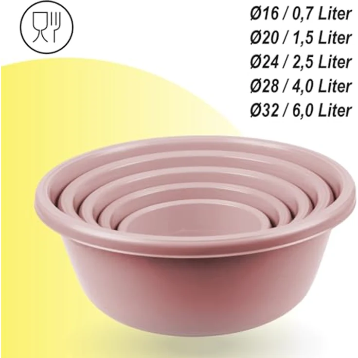 PROhome Rührschüssel im ( 2 x 5er ) Set, Teigschüsseln, 10er-pack Kunststoff Mixing Bowl Set ( 0,7L - 6L ), Stapelbare Salatschüssel Servierschalen für Küche, lebensmittelecht & mikrowellengeeignet – Bild 2