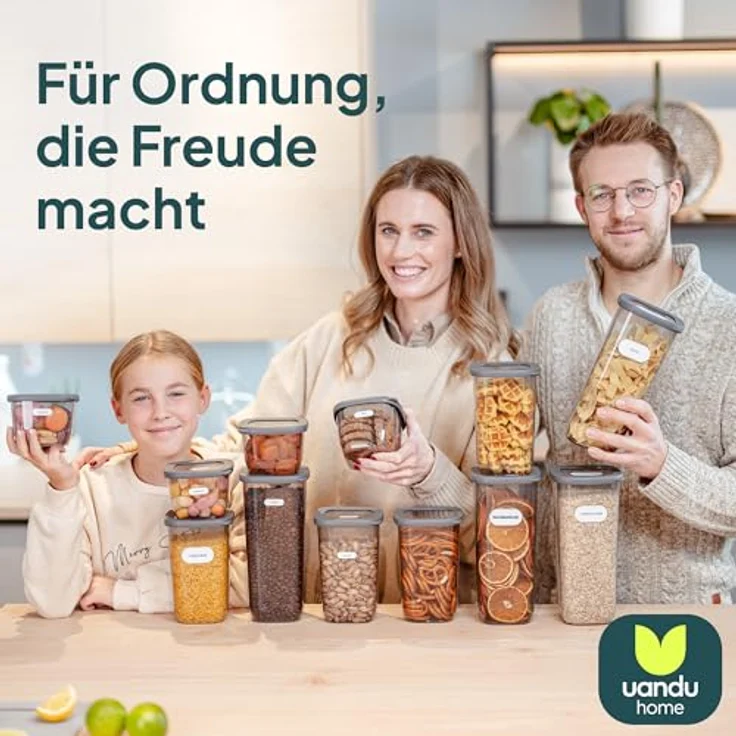 UANDU Vorratsdosen Klein mit Deckel Luftdicht Set, BPA frei, Aufbewahrungsbox, Küchenorganizer, Vorratsbehälter Mehl Aufbewahrung Küche - 12x550ml-Grau – Bild 7