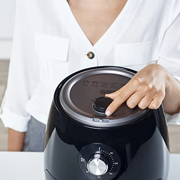 Black + Decker BXAF2500E Heißluftfritteuse, ohne Öl, Standgerät, 1500 Watt, 2,5 Liter, Temperaturbereich bis 200 °C, Timer, schwarz – Bild 8
