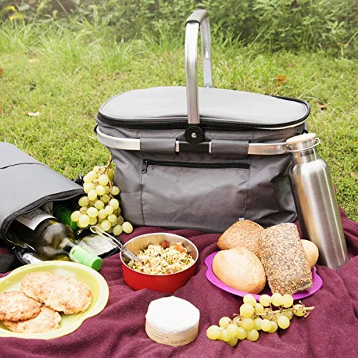 Navaris Picknickkorb Faltbarer Thermo Einkaufskorb - 27L Kühlkorb mit Isolierung - Schwarz – Bild 2