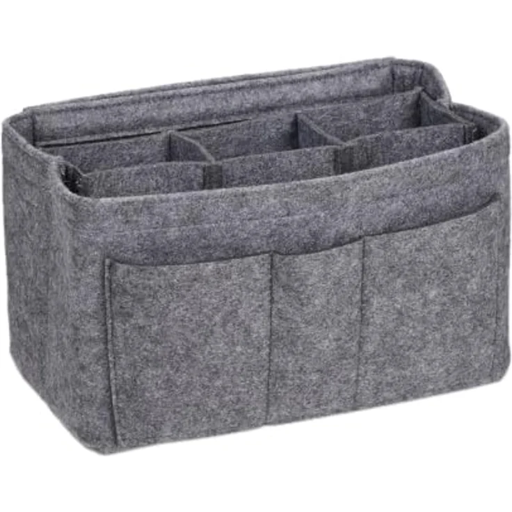 relaxdays Handtasche Taschenorganizer aus Filz, Größe S, dunkelgrau mit 4 Außentaschen und 3 Innentaschen – Bild 8