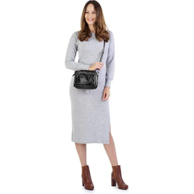 Samantha Look Umhängetasche, echt Leder, made in Italy, Smartphonefach bis 6 Zoll, schwarz – Bild 2