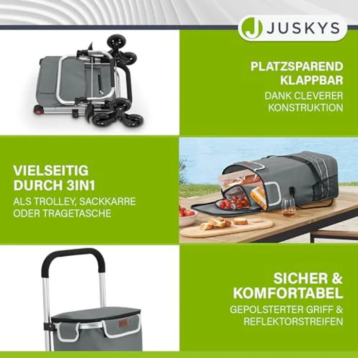 Juskys Einkaufstrolley für Treppen - 56 L, modern & klappbar, Grau – Bild 3