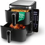 GOURMETmaxx FryUp Vertikale Doppelkammer Heißluftfritteuse 10 Liter | 4 Speisen auf 4 Ebenen | klappbares Touchdisplay | 32% platzsparender | Schwarz