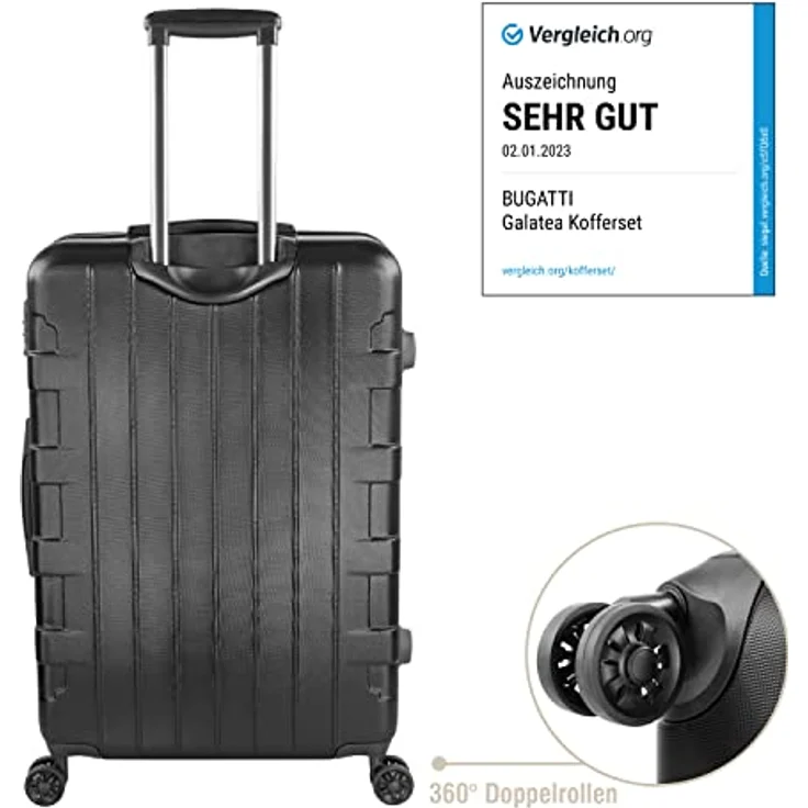 Bugatti Galatea Hartschalenkoffer 76x52x29,5 cm - 96L, 4 Rollen mit TSA Zahlenschloss, schwarz – Bild 2