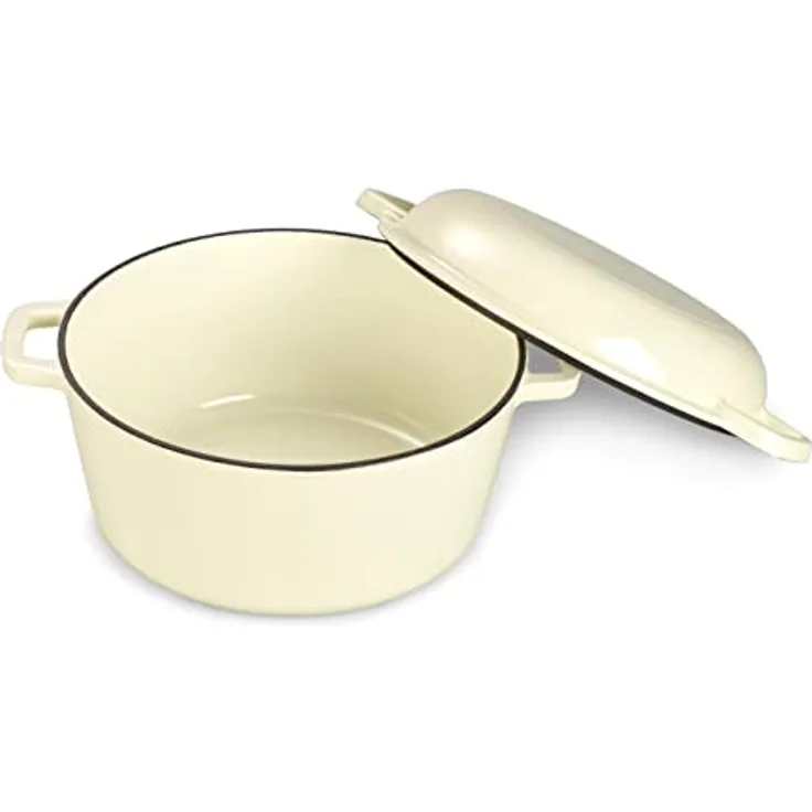 Echtwerk Schmortopf und Servierpfanne 2-in-1 Set, Gusseisen Bräter mit Deckel, Gusseisentopf mit Emaille-Beschichtung, Für Backöfen, Grill, BBQ und Induktion geeignet, Creme, 3,5 L, Ø 25,3 cm