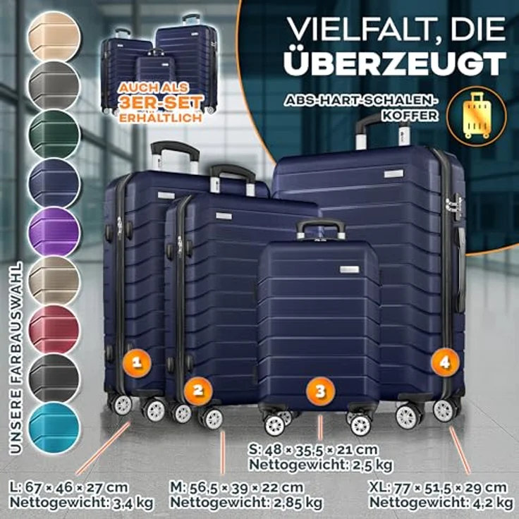 tillvex® Reisekoffer Set 4-TLG. Hartschalenkoffer S-M-L-XL mit TSA Schloss, Gepäckwaage, 8 Koffergurten & 4 Kofferanhängern, Navyblau – Bild 5