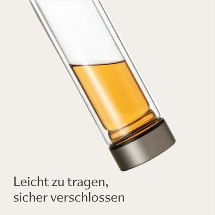 Teeflasche mit Sieb to Go 500ml - Doppelwandiges Glas mit Filztasche - Hitzebeständig - Auslaufsicher - Spülmaschinenfest - (Grau) – Bild 3