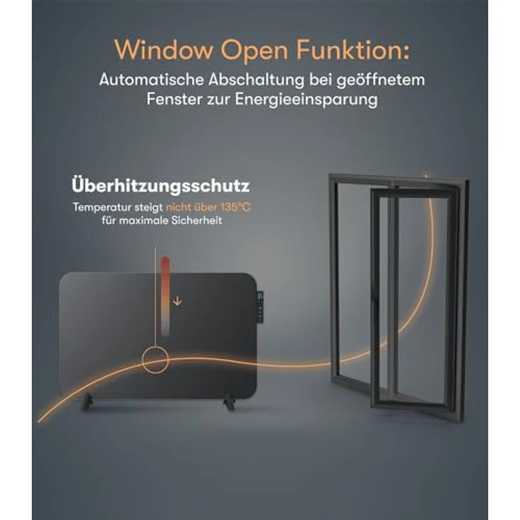 BR Bringer Metall Infrarotheizung 450 Watt mit Smart Thermostat und Fernbedienung, WIFI und App, Energiesparend - Deutsche Qualitätsmarke (schwarz) – Bild 5