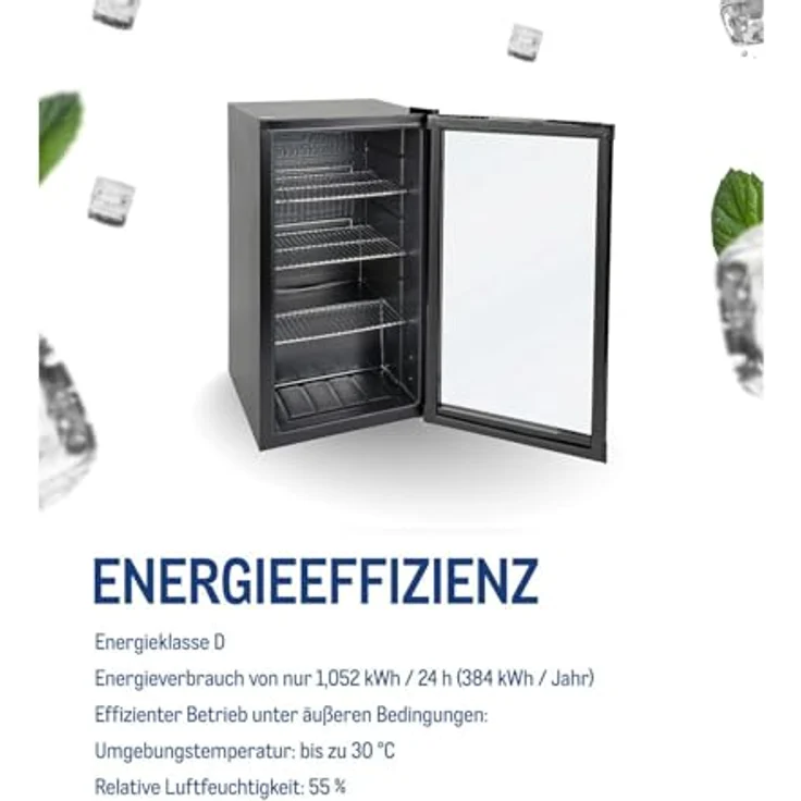 METRO Professional Mini-Kühlschrank GPC1088, 88 L, 1.052 kWh/24h, 3 verstellbare Edelstahl-Drahtböden, schwarz, LED-Innenbeleuchtung – Bild 3