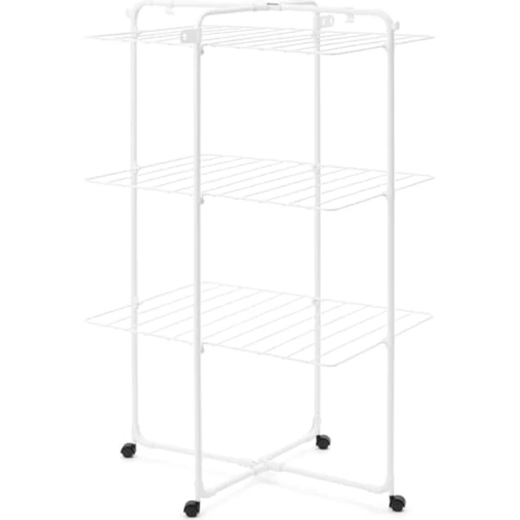 Brabantia HangOn Tower Drying Rack, 23 m (weiß), klappbarer und platzsparender Standtrockner mit Rollen und Aufhängehaken – Bild 1