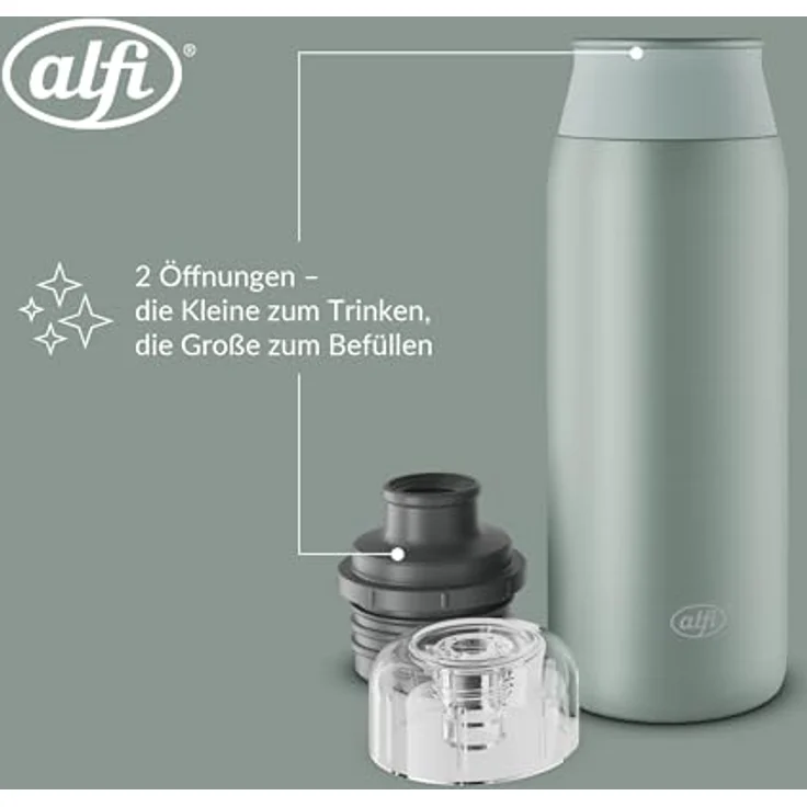 Alfi ELEMENT BOTTLE, Edelstahl Trinkflasche, spülmaschinenfest, 0,6l, Free-Flow Trinksystem, mattiert – Bild 4