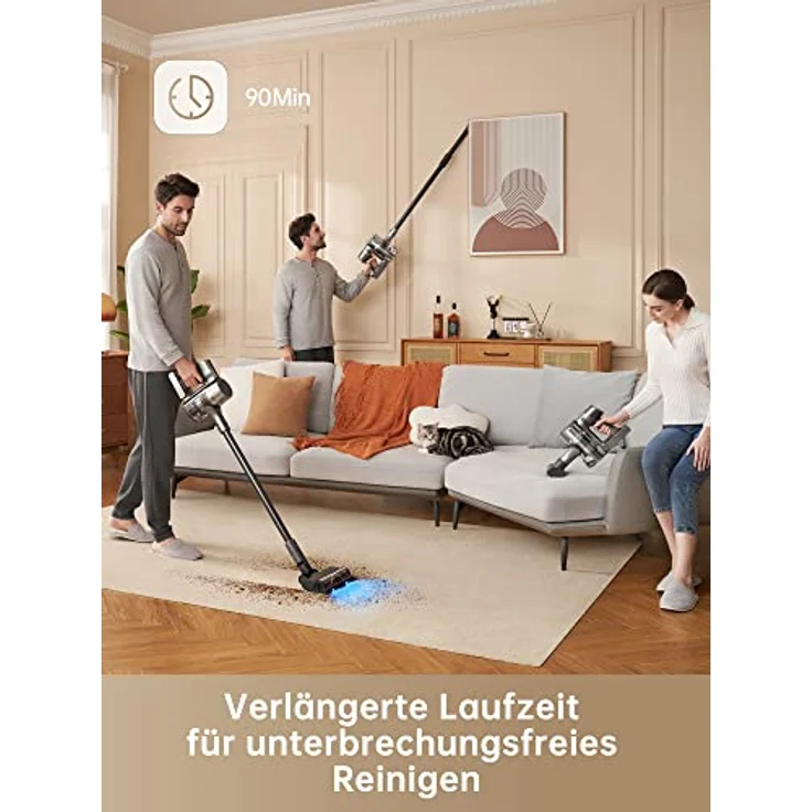 Dreame R20 Kabelloser Staubsauger, 190AW Starke Saugkraft, 90min Lange Laufzeit, Schmutzerkennung, LED-Bildschirm, blaues LED-Licht, kein verwickeln, ideal für Hausreinigung, Tierhaare, Teppiche – Bild 4