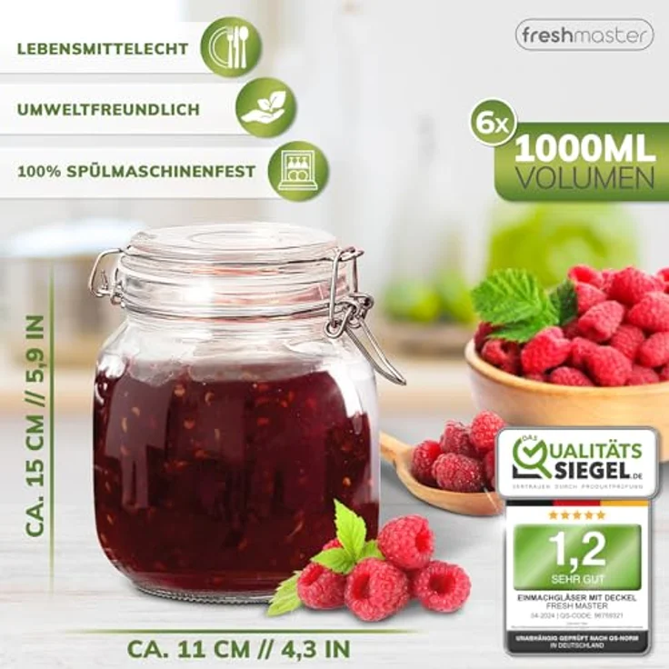 Fresh Master Einmachglas Vorratsgläser mit Drahtbügel-Verschluss, Glas, (6-tlg), mit Bügelverschluss, 6 x 500ml – Bild 3