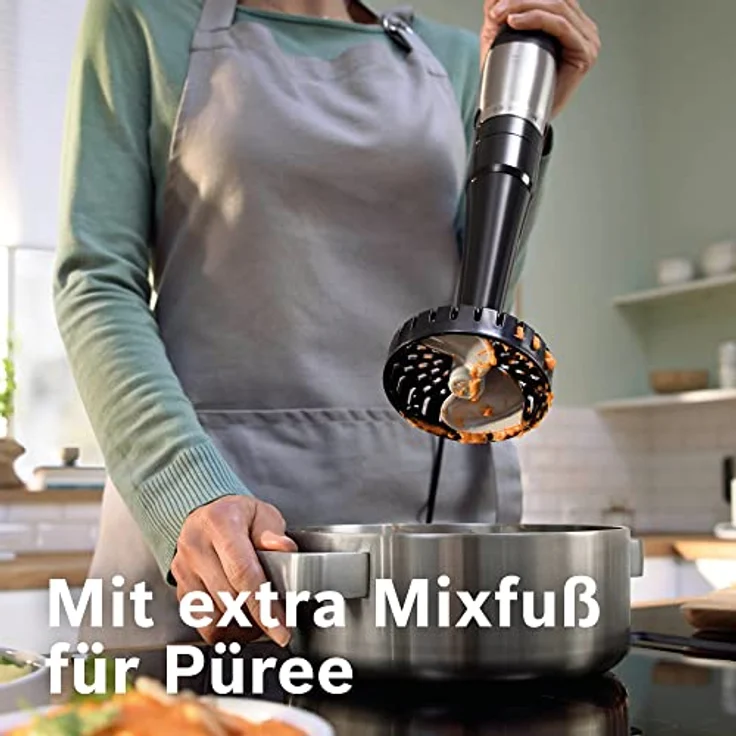 Bosch Stabmixer ErgoMaster Serie 6 MSM6M673, 10 Jahre Motorgarantie, Edelstahl-Klingen, verschleißfreie Keramik-Kupplung, Luftkühlung, Zerkleinerer, Kartoffelstampfer, Schneebesen, 1000 W, Edelstahl – Bild 4