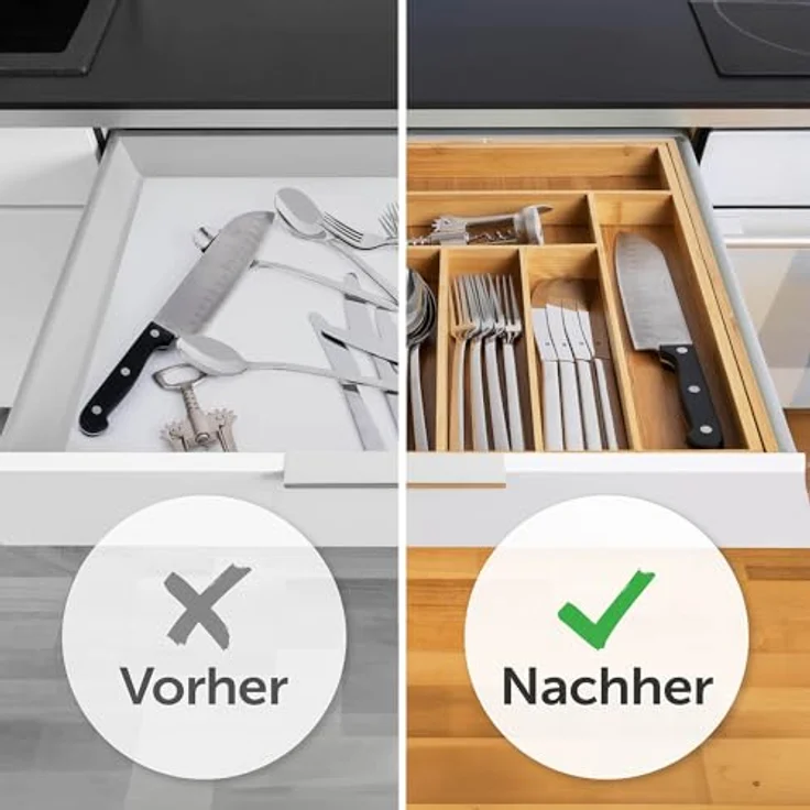 Blumtal Besteckkasten Schublade aus Bambus, größenverstellbarer Schubladen-Einsatz, bis zu 9 Fächer, nachhaltig und flexibel – Bild 4