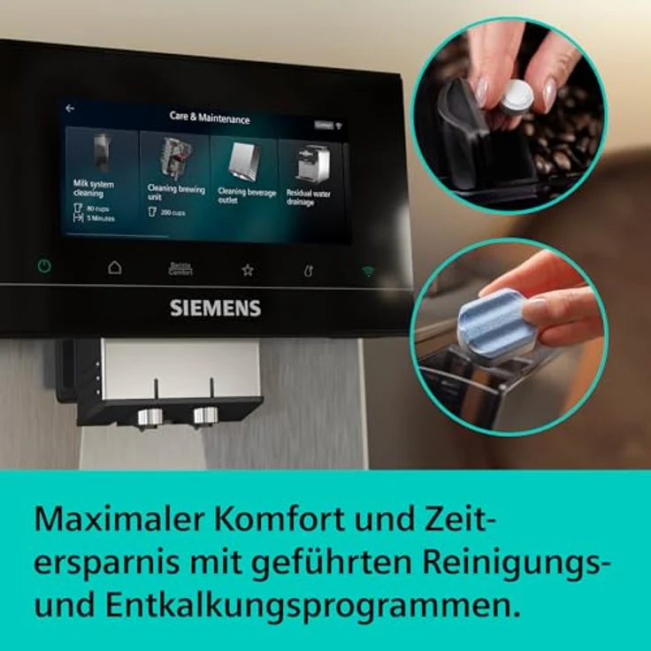 Siemens Kaffeevollautomat EQ900 iAroma, personalisierbare Einstellungen, präzises Mahlwerk, großes 6,8″ Full-Touch-Display, 2 Bohnenbehälter, Silber, TQ927E03 – Bild 3