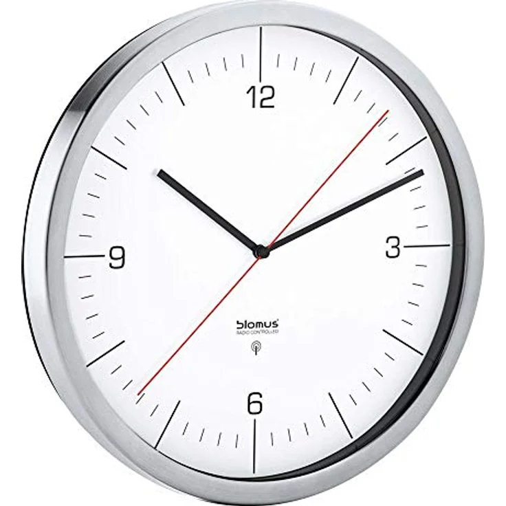 blomus -CRONO- Funkuhr M mit mattiertem Edelstahlrand, zeitloses Weiß, Wanduhr, automatische Zeiteinstellung, hohe Genauigkeit, exklusives Wohnaccessoire (H / B / T: 30,5 x 30,5 x 4 cm, Weiß, 65436) – Bild 1