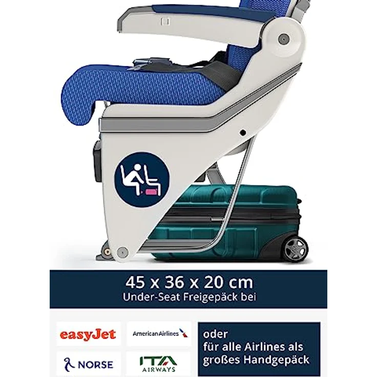suitline Kleiner Koffer 45x36x20 cm, Easyjet Freigepäck Underseat Handgepäck, Bordgepäck Trolley leicht, 30 Liter, ABS Hartschale, Aquagrün – Bild 2