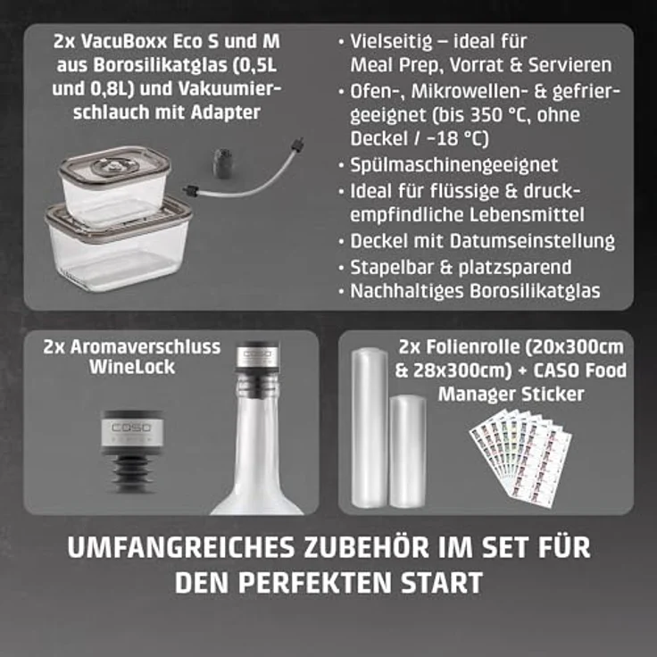 Caso Vakuumierer VRH 700 advanced Pro, 130W, Multi-Zyklus, bicolor, inkl. 1 Rolle 20 x 300 cm, 1 Rolle 28 x 300 cm – Bild 10