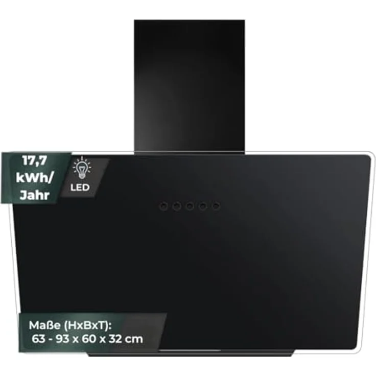 Yuna Duana Dunstabzugshaube, A, Abluft und Umluft, Wandmontage, Breite 60 cm, Randabsaugung, Drucktasten – Bild 2
