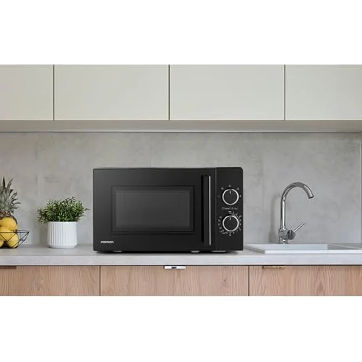 MEDION Mikrowelle MD12011 (20 Liter, 800 Watt, 5 Mikrowellenstufen, Auftaufunktion, Timer, Glasteller, kompakt) in Schwarz – Bild 3