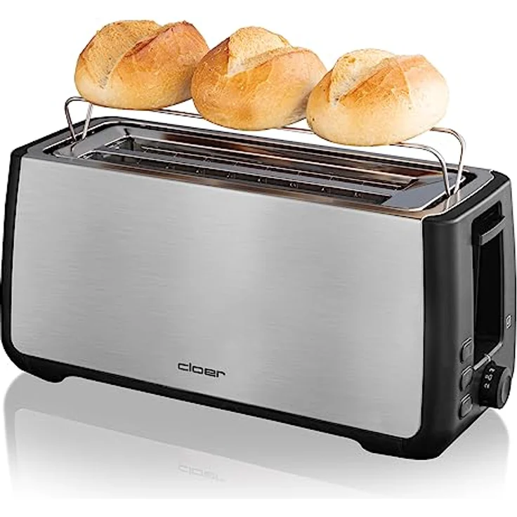 Cloer 3579 King-Size Toaster für 4 XXL Scheiben-Check-Funktion-Edelstahlgehäuse - 1500 Watt-schwarz Kunststoff – Bild 4