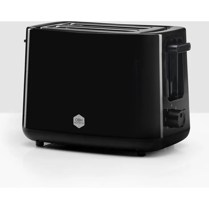 OBH Nordica Daybreak Black Toaster, 2-Scheiben, 760 W, Schwarz mit 7 Bräunungsstufen und Warmhaltegestell